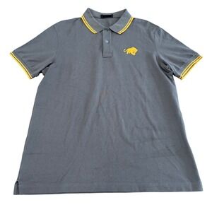 Prada Mens XL Polo Shirt Grey Yellow Panther Embroidered Tipped Cotton Pique